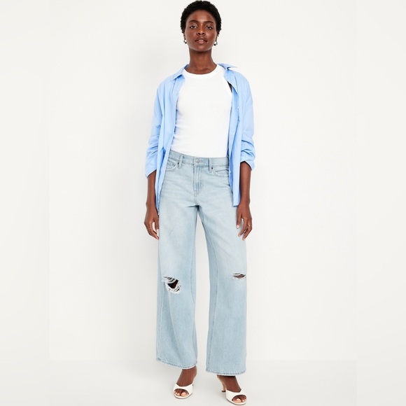 Old navy mid-rise ripped baggy wide-leg jeans light distressed - Picture 1 of 9